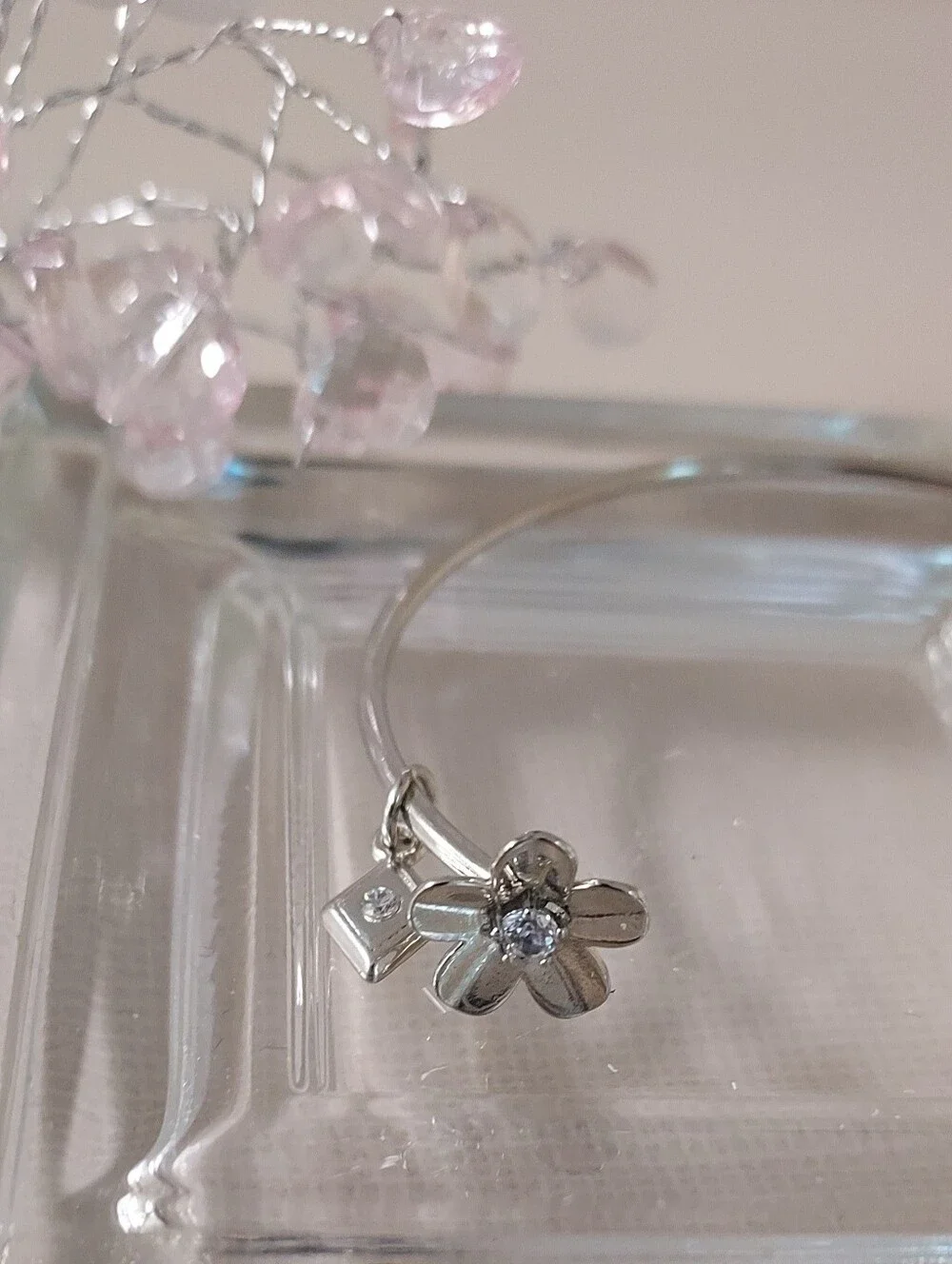 Vera Silver Floral Cuff Open Bangle Bracelet - NWT